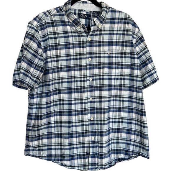 CHAPS Men's Easy Care Plaid Cotton Short Sleeve Button-Down Shirt Size XXL 2XL - Picture 1 of 7
